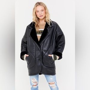 UO Oversized Faux Leather Aviator Jacket